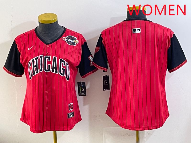 Women Chicago White Sox Blank Red Stripe Joint Name Nike 2025 MLB Jersey style 3->youth mlb jersey->Youth Jersey